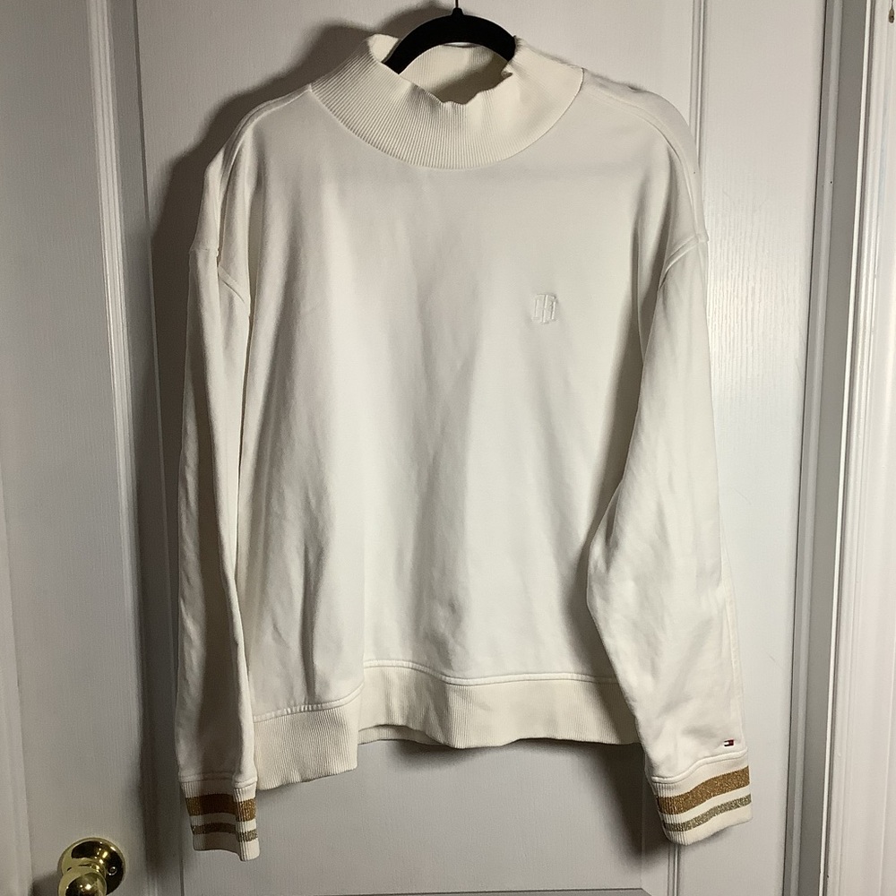 Tommy Hilfiger mock neck sweatshirt with metallic cuffs